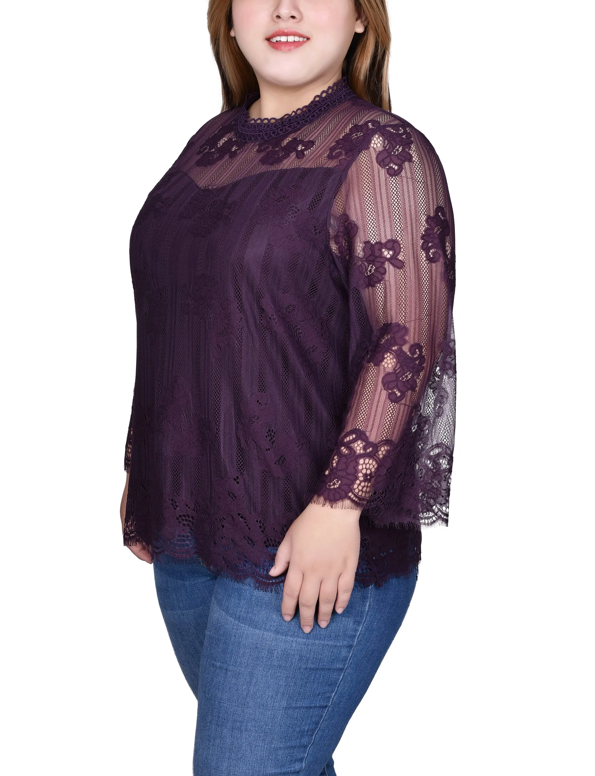 Plus Size 3/4 Sleeve Lace Blouse