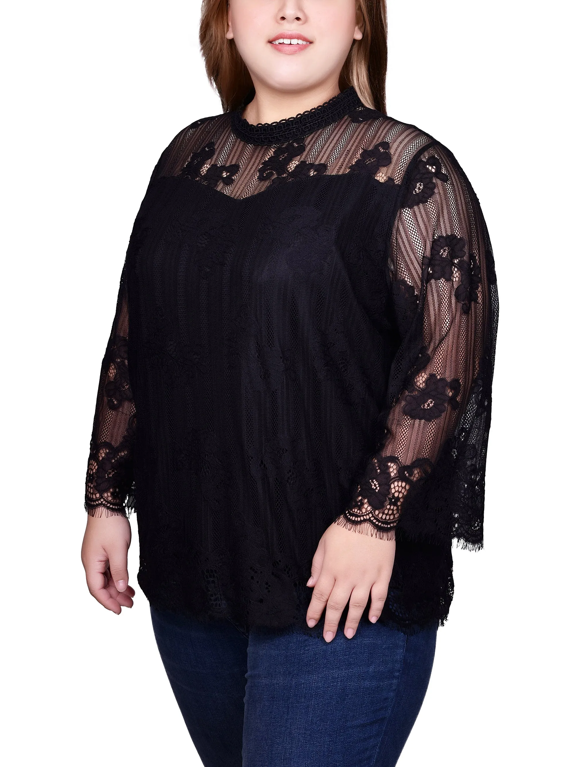 Plus Size 3/4 Sleeve Lace Blouse