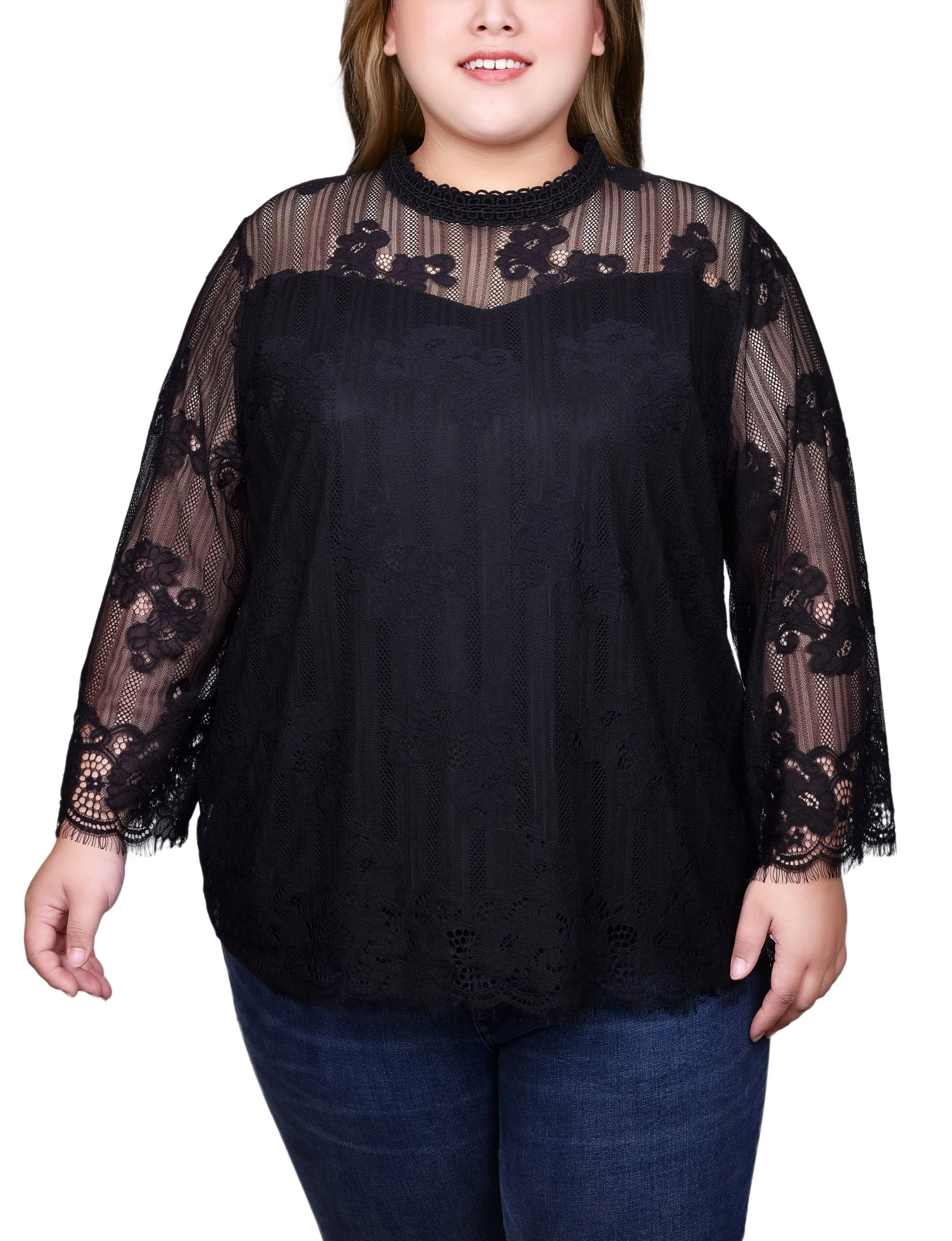 Plus Size 3/4 Sleeve Lace Blouse