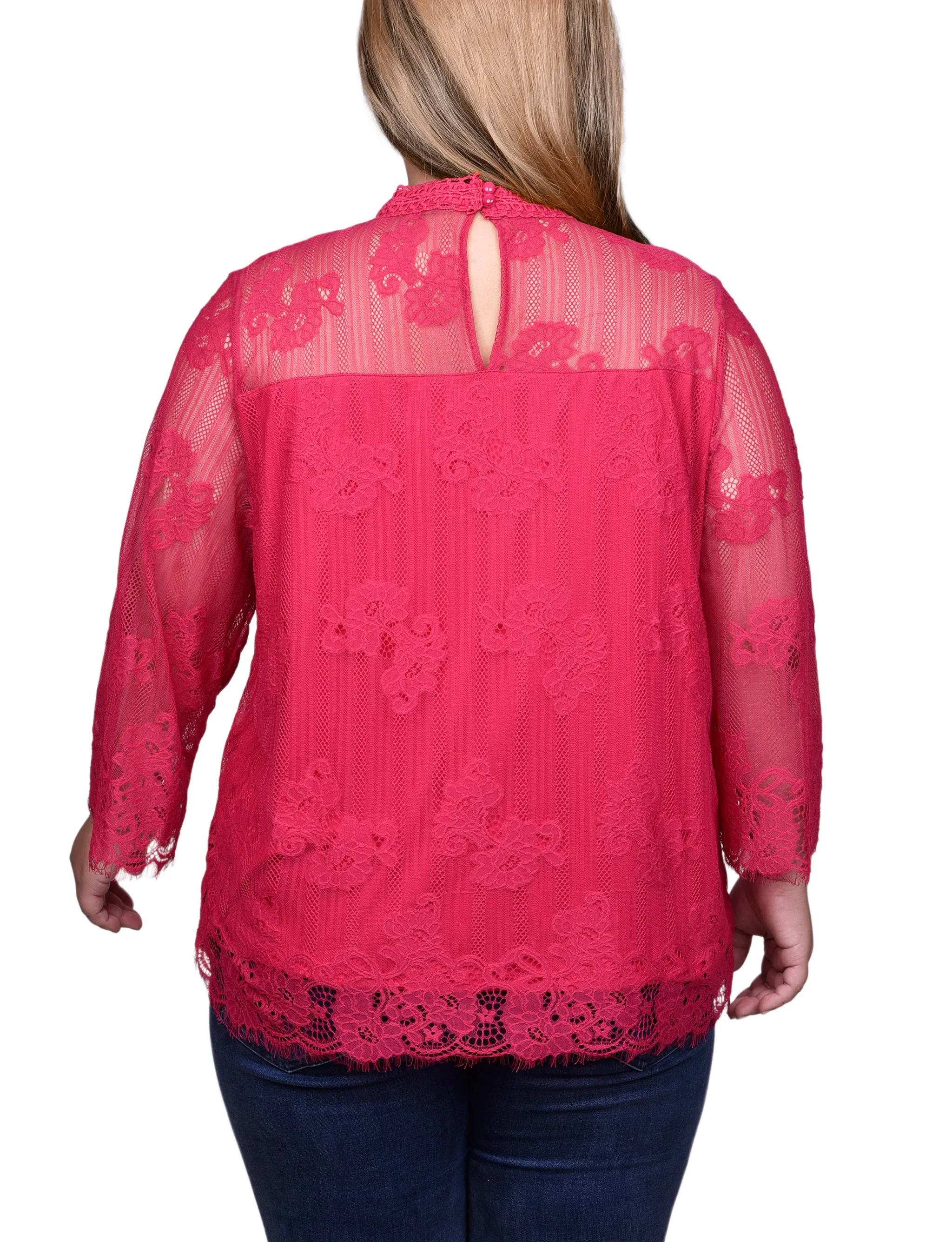 Plus Size 3/4 Sleeve Lace Blouse