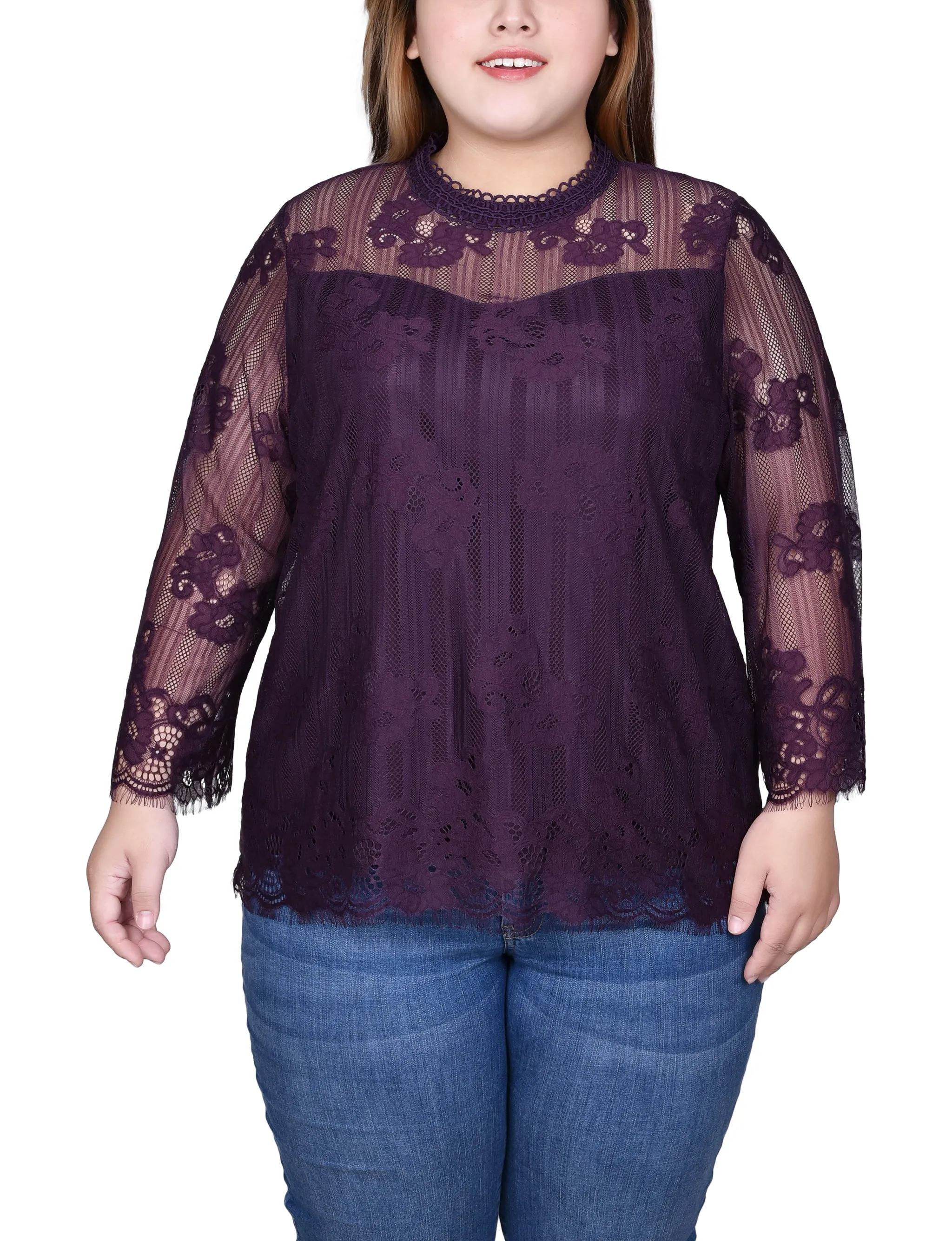 Plus Size 3/4 Sleeve Lace Blouse