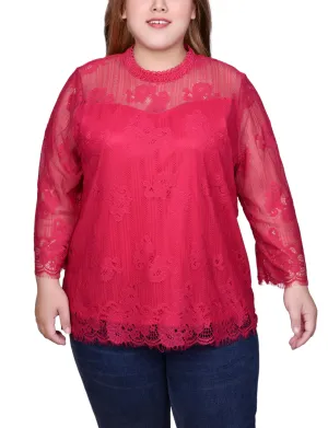 Plus Size 3/4 Sleeve Lace Blouse