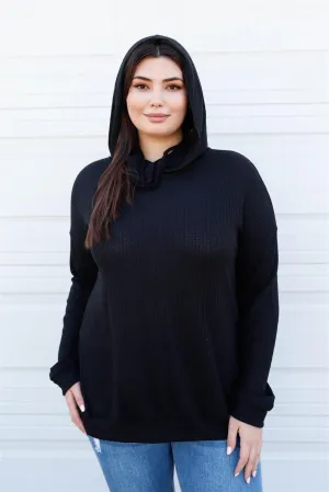 Plus Size Black Mask Neck Hooded Sweatshirt