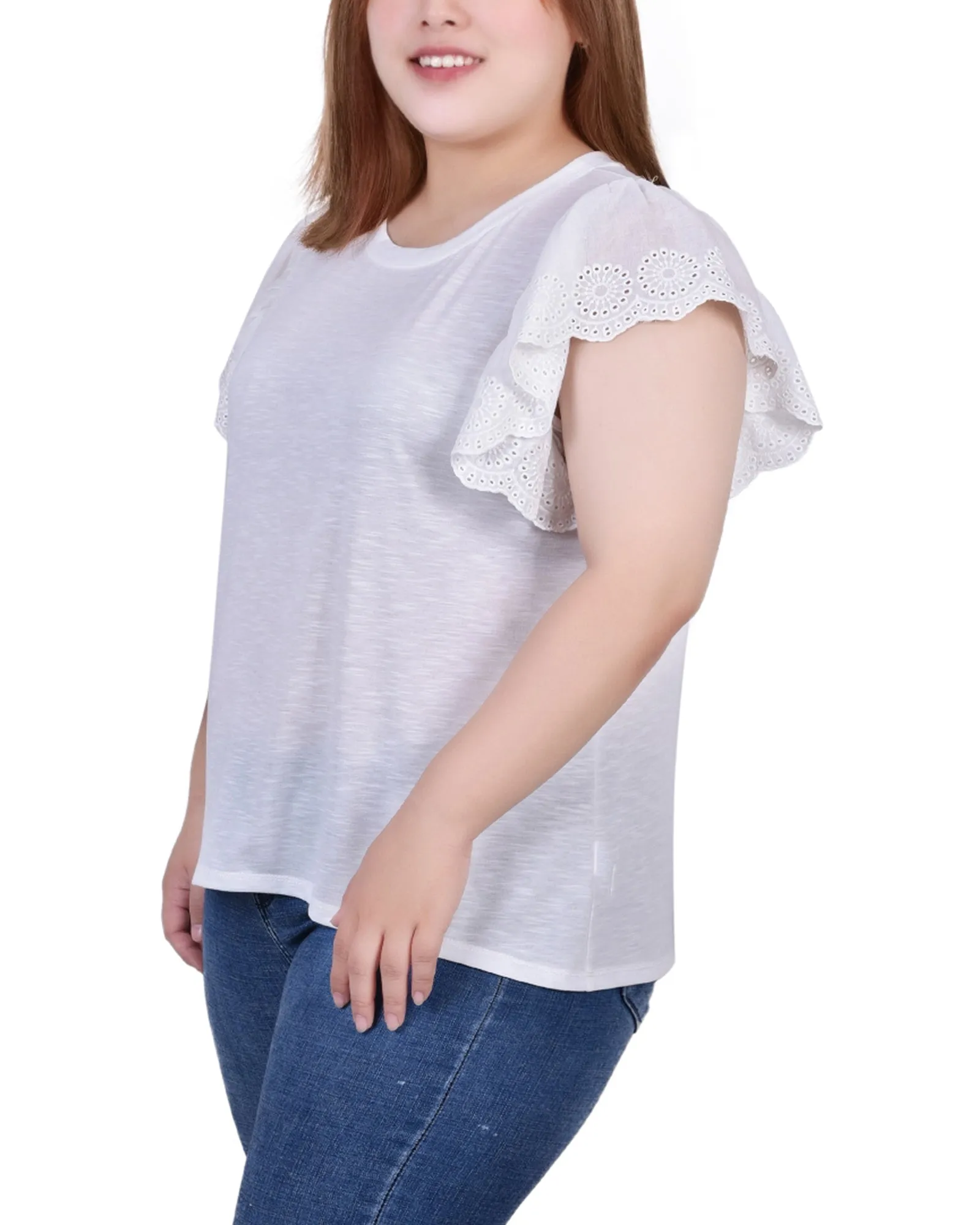 Plus Size Flutter Sleeve Slub Knit Top