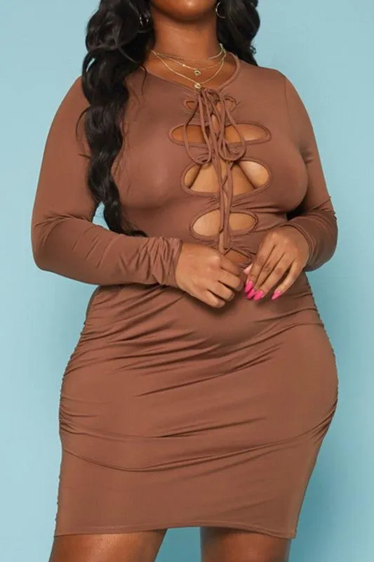 Plus Size Front Tie Closure Bodycon Mini Dress