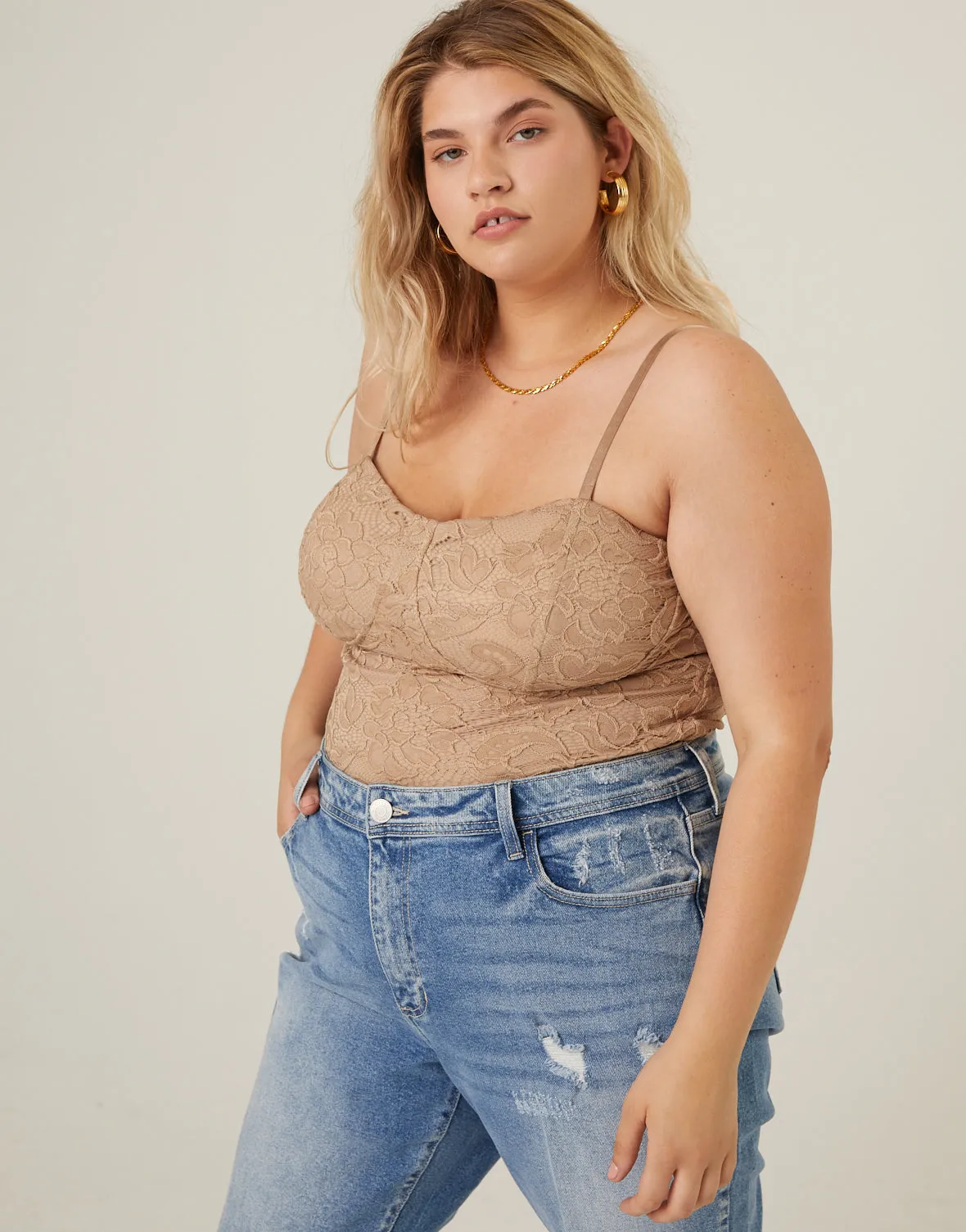 Plus Size Padded Lace Tank