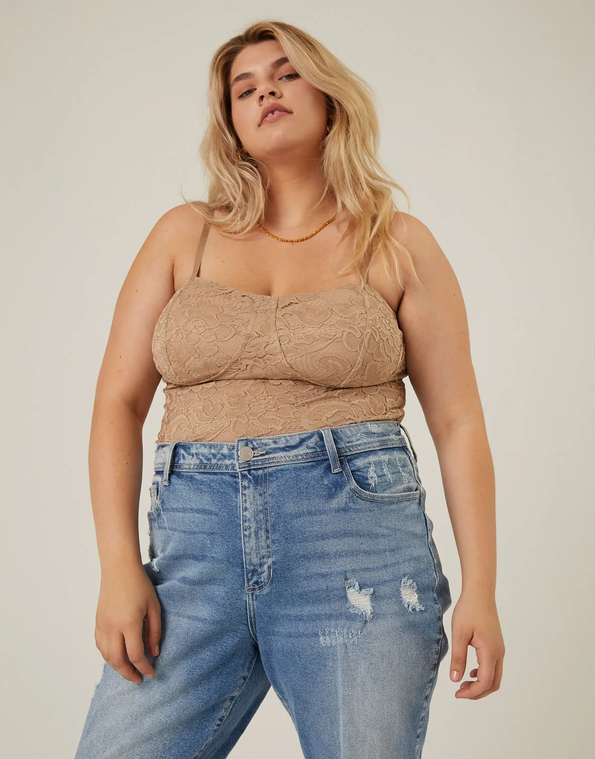 Plus Size Padded Lace Tank