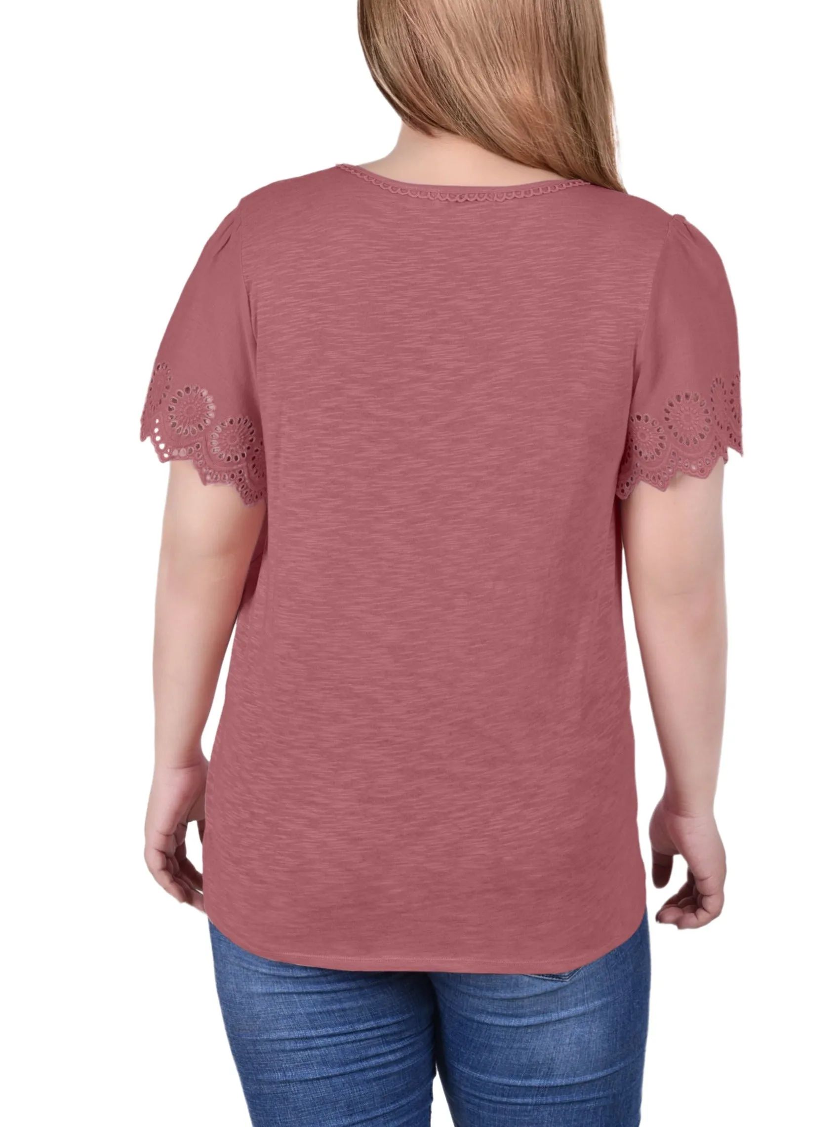 Plus Size Short Flutter Eyelet Sleeve Top