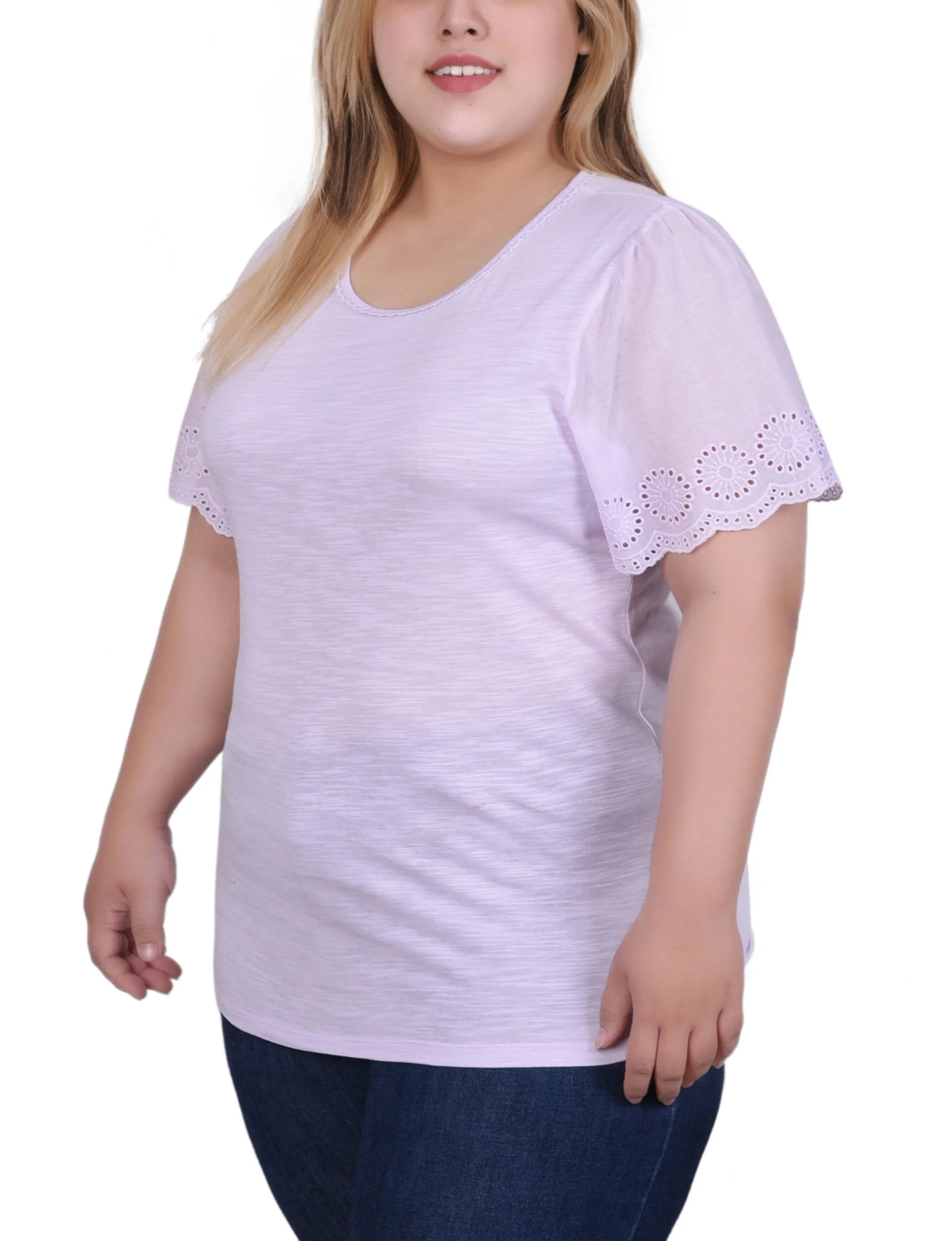 Plus Size Short Flutter Eyelet Sleeve Top