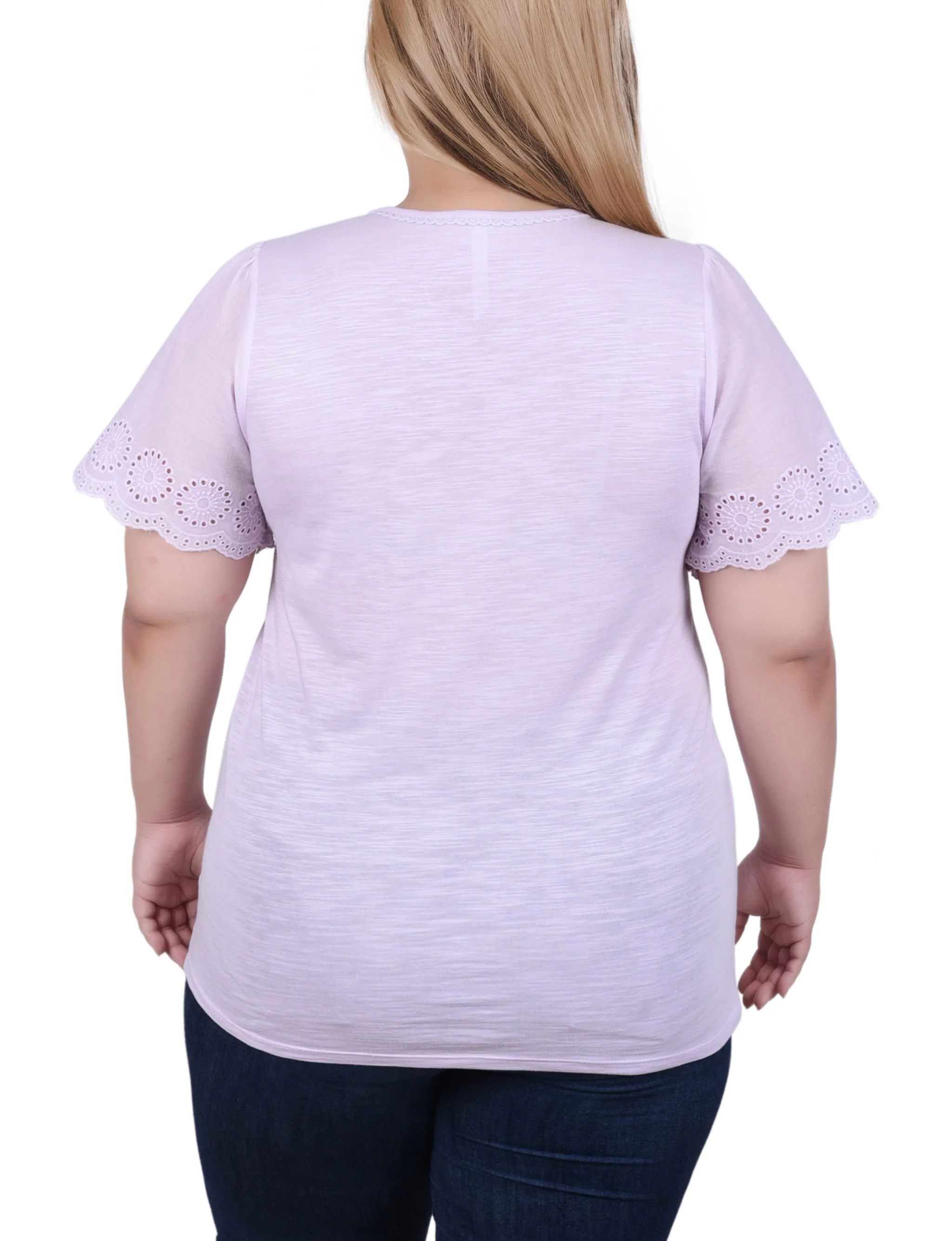 Plus Size Short Flutter Eyelet Sleeve Top