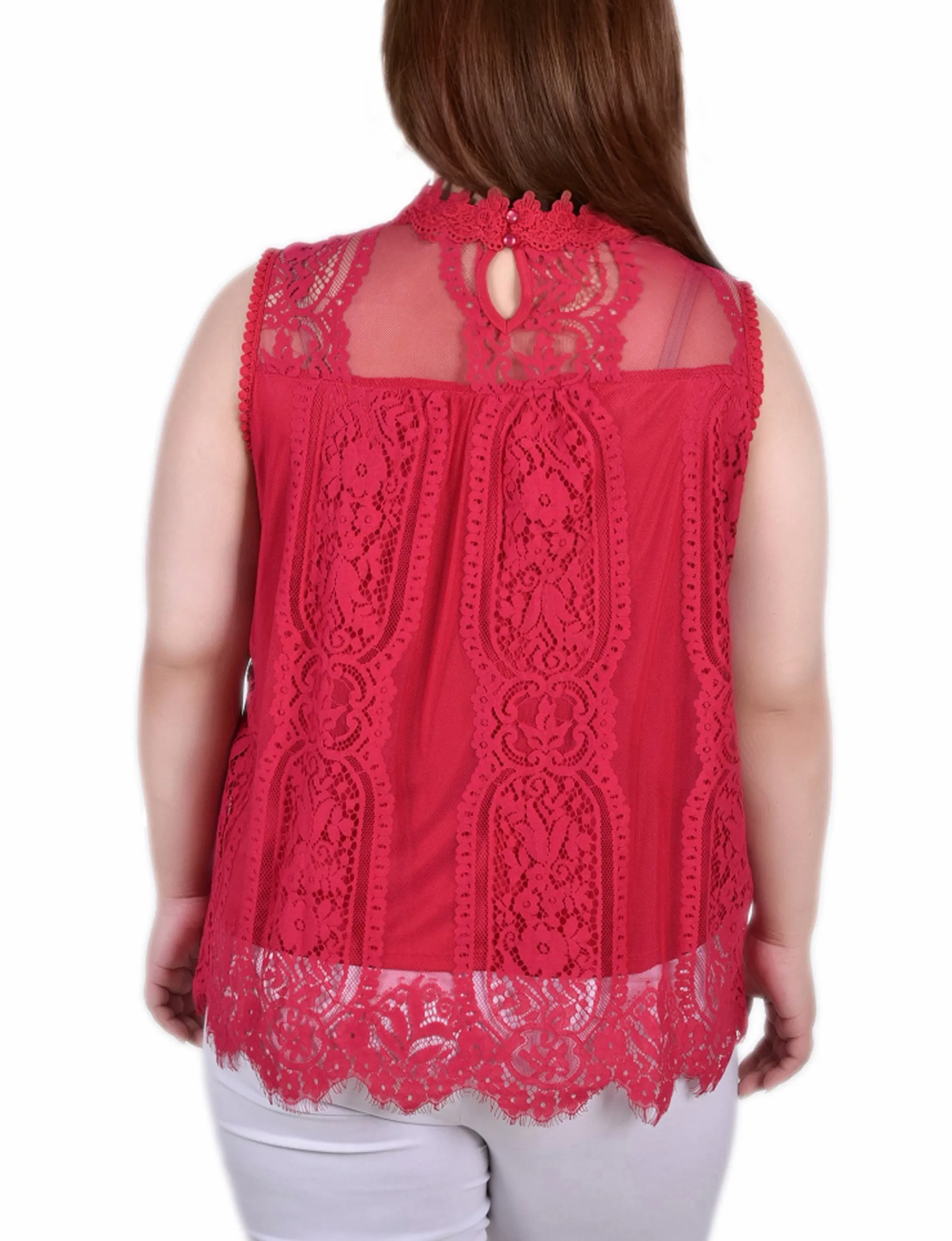 Plus Size Sleeveless Mock Neck Lace Top