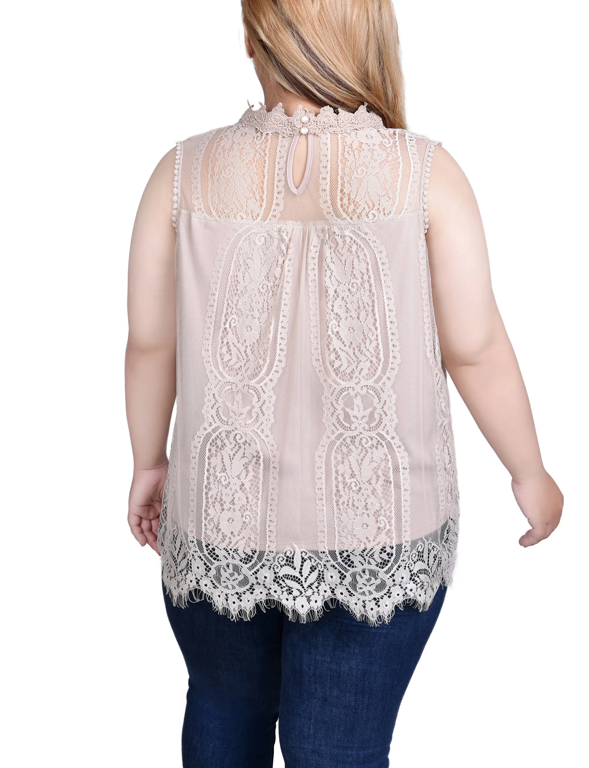 Plus Size Sleeveless Mock Neck Lace Top