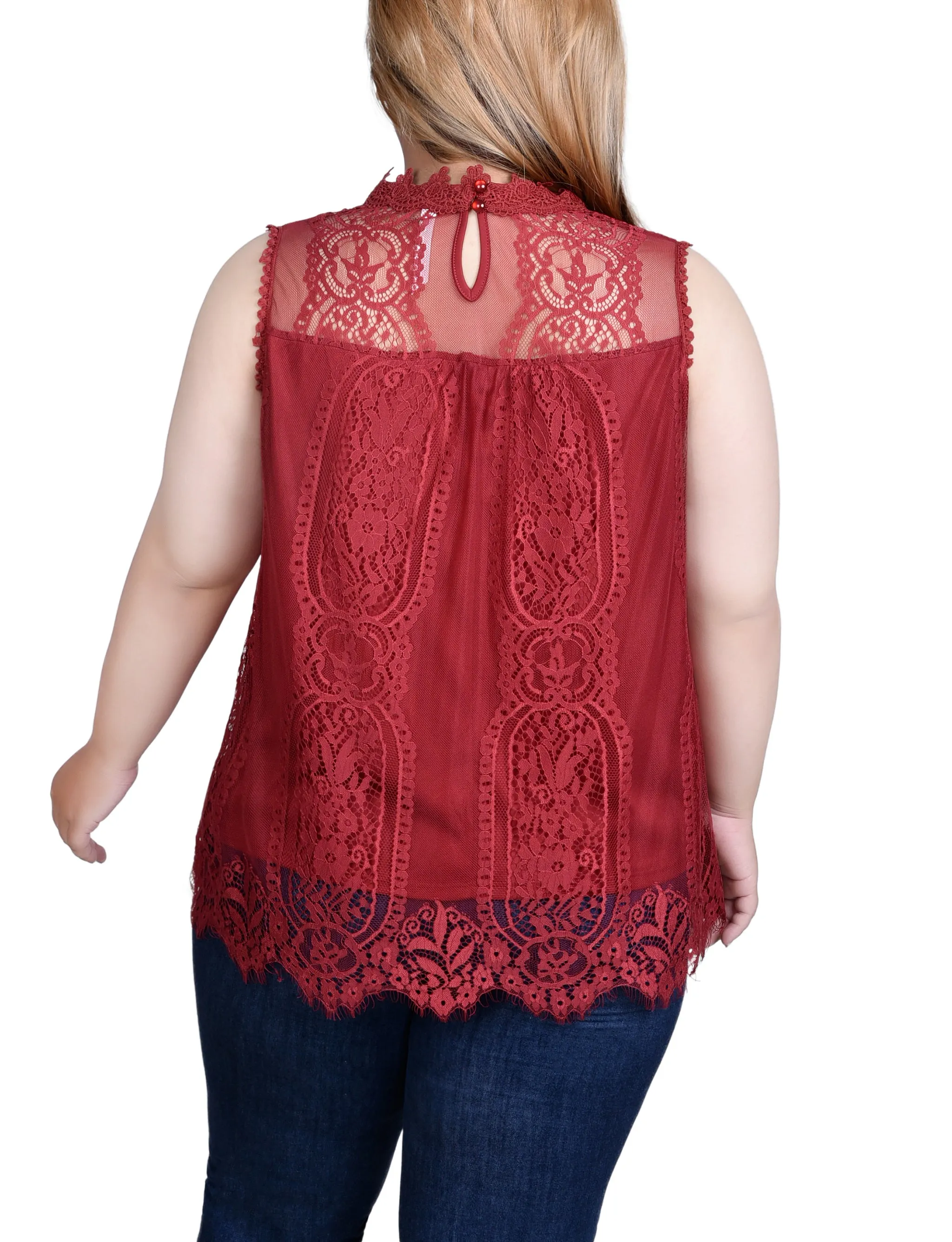 Plus Size Sleeveless Mock Neck Lace Top