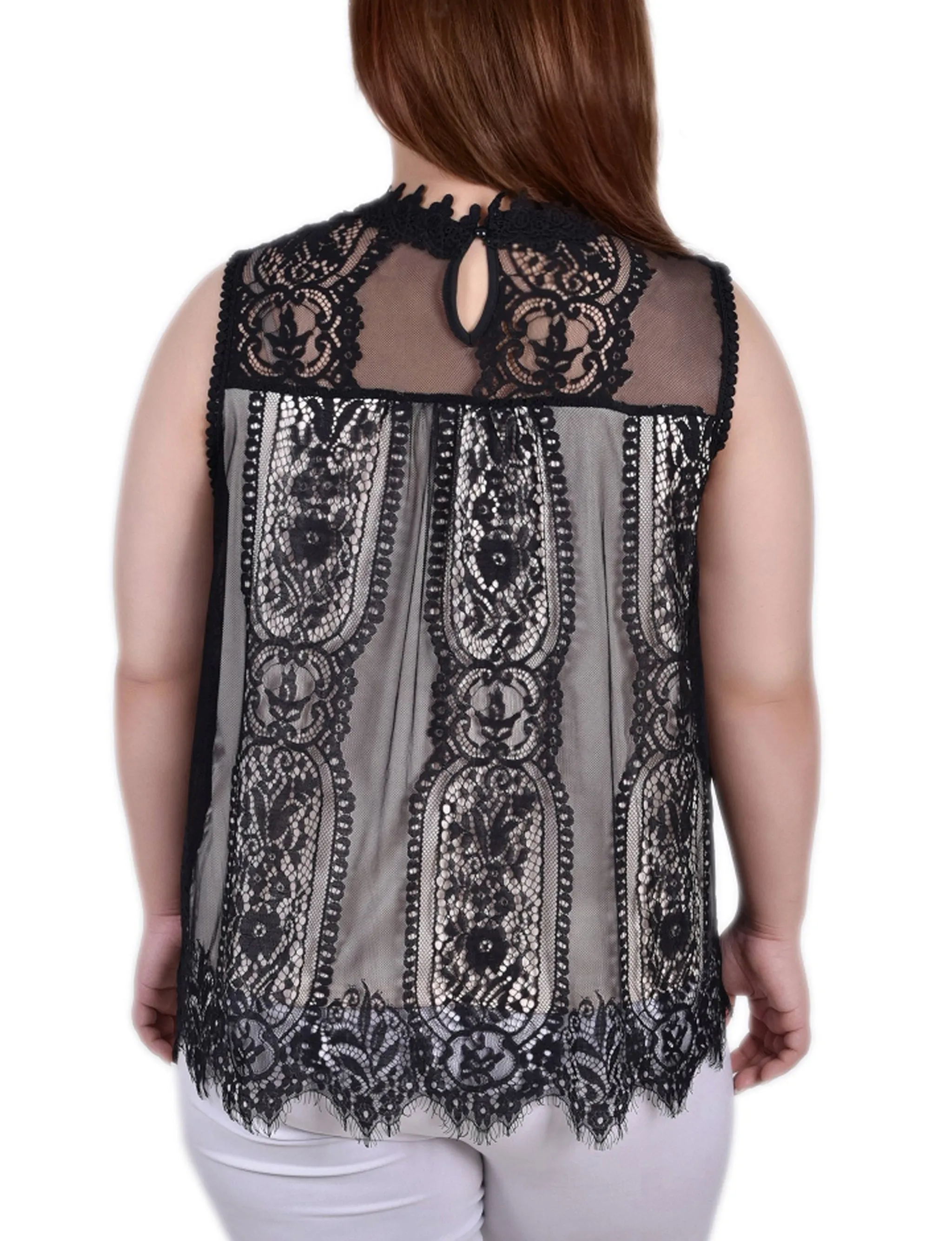 Plus Size Sleeveless Mock Neck Lace Top