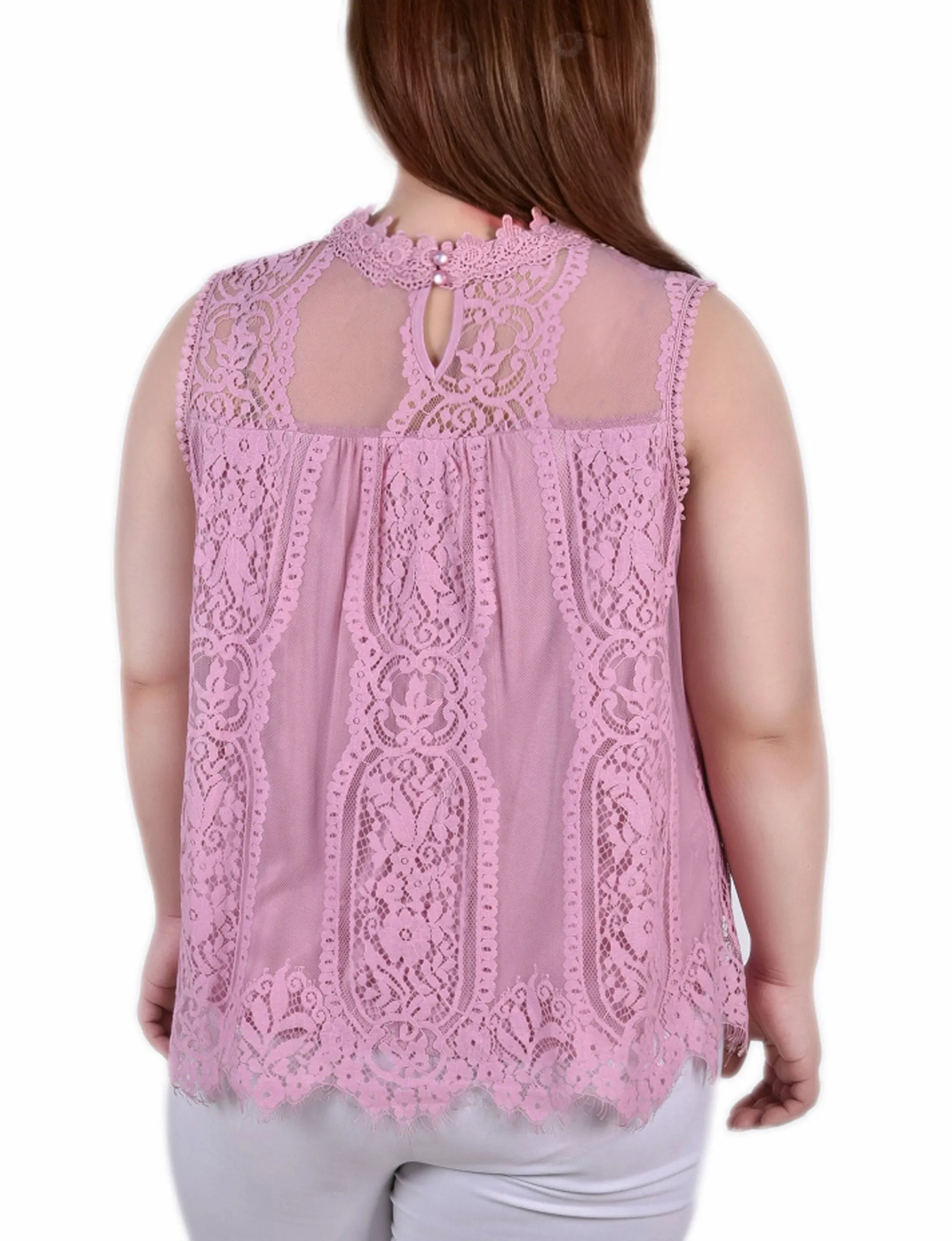 Plus Size Sleeveless Mock Neck Lace Top