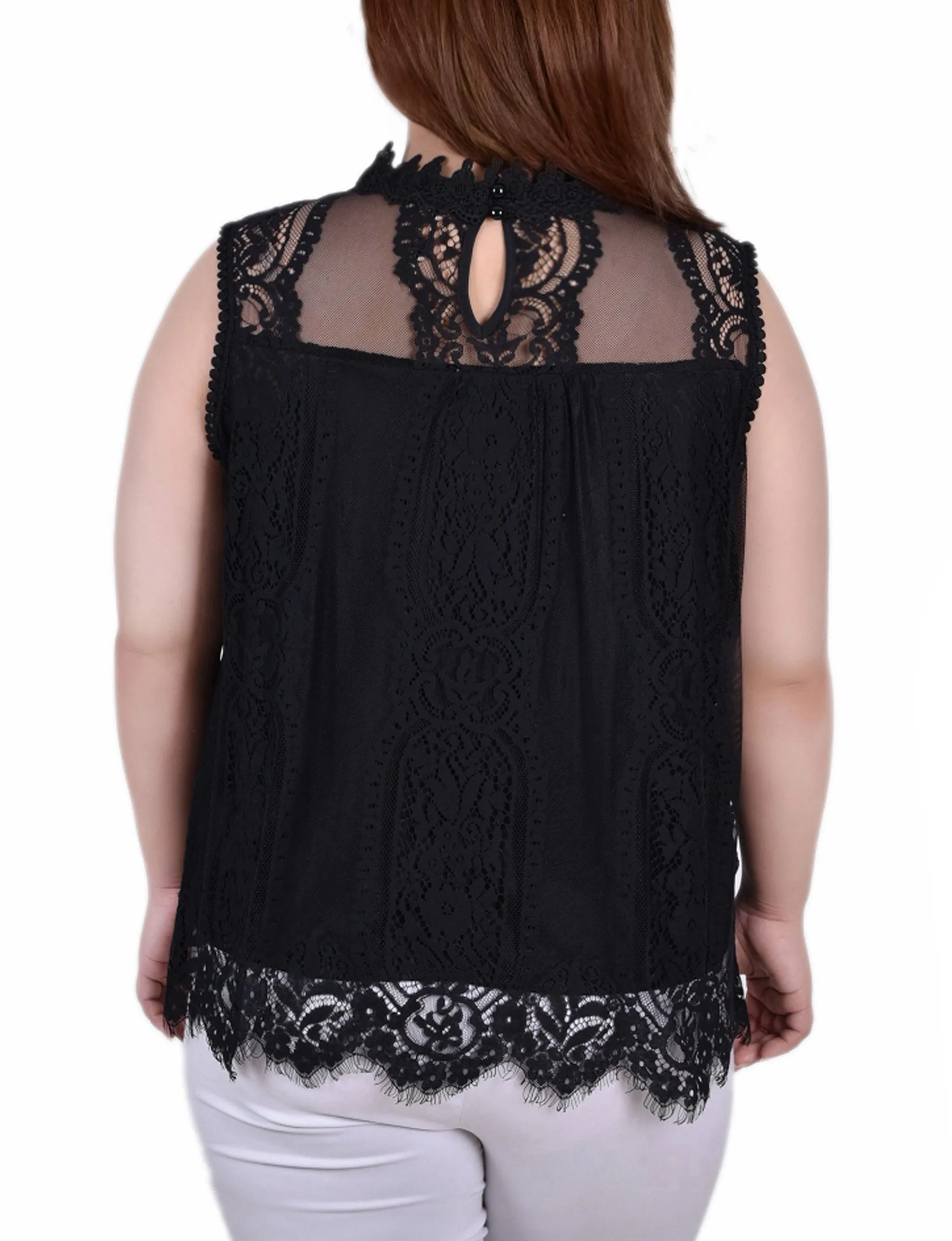 Plus Size Sleeveless Mock Neck Lace Top