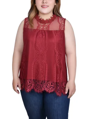 Plus Size Sleeveless Mock Neck Lace Top