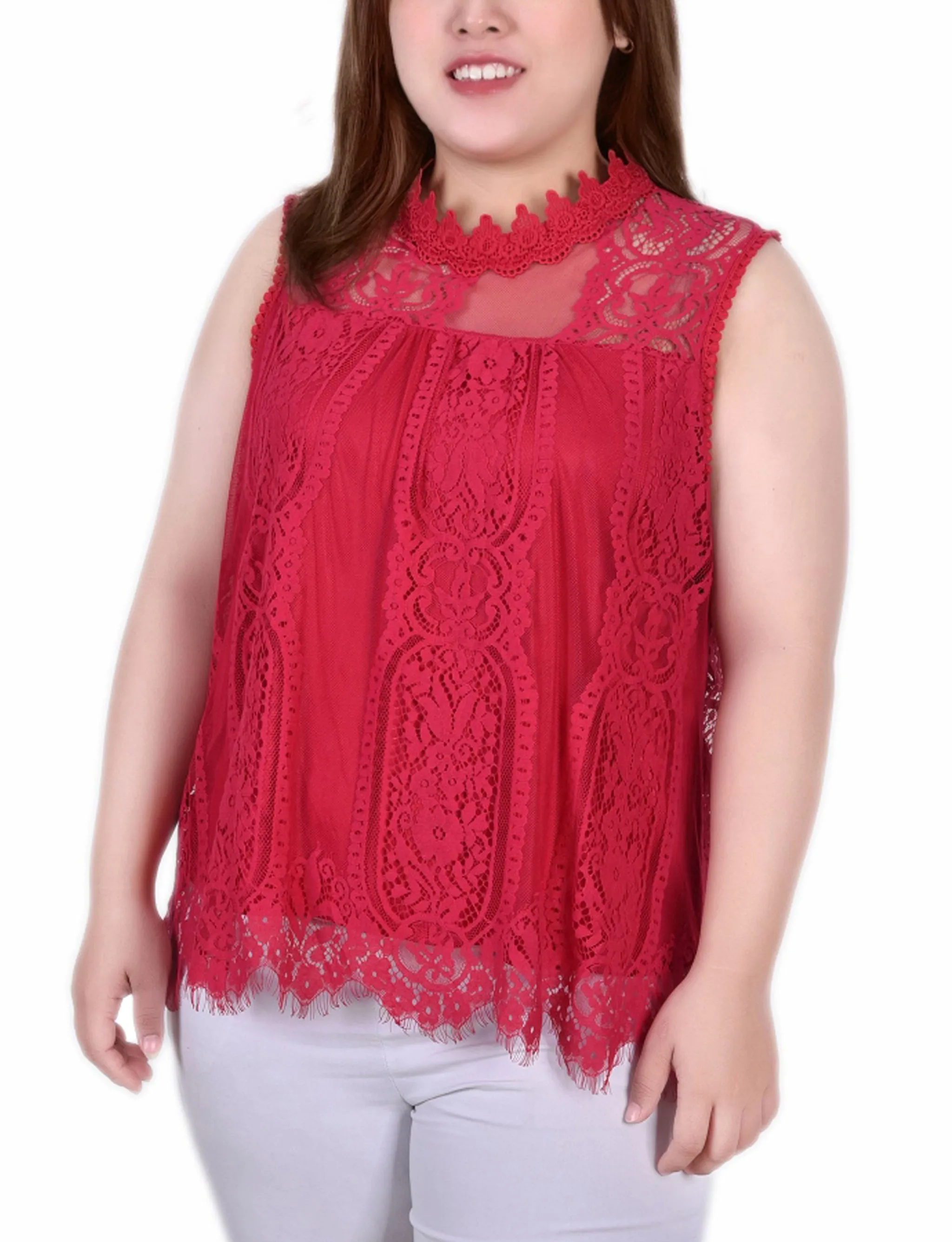 Plus Size Sleeveless Mock Neck Lace Top