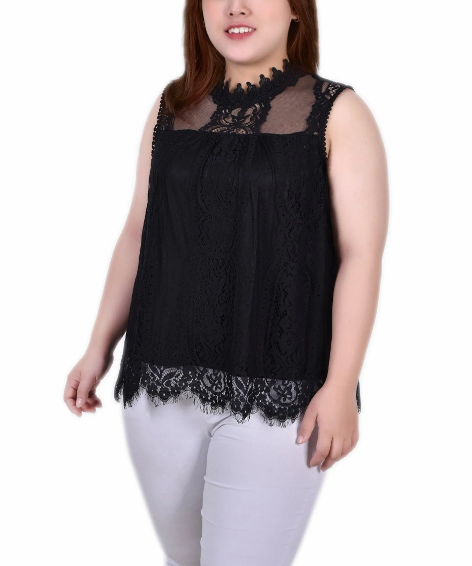 Plus Size Sleeveless Mock Neck Lace Top