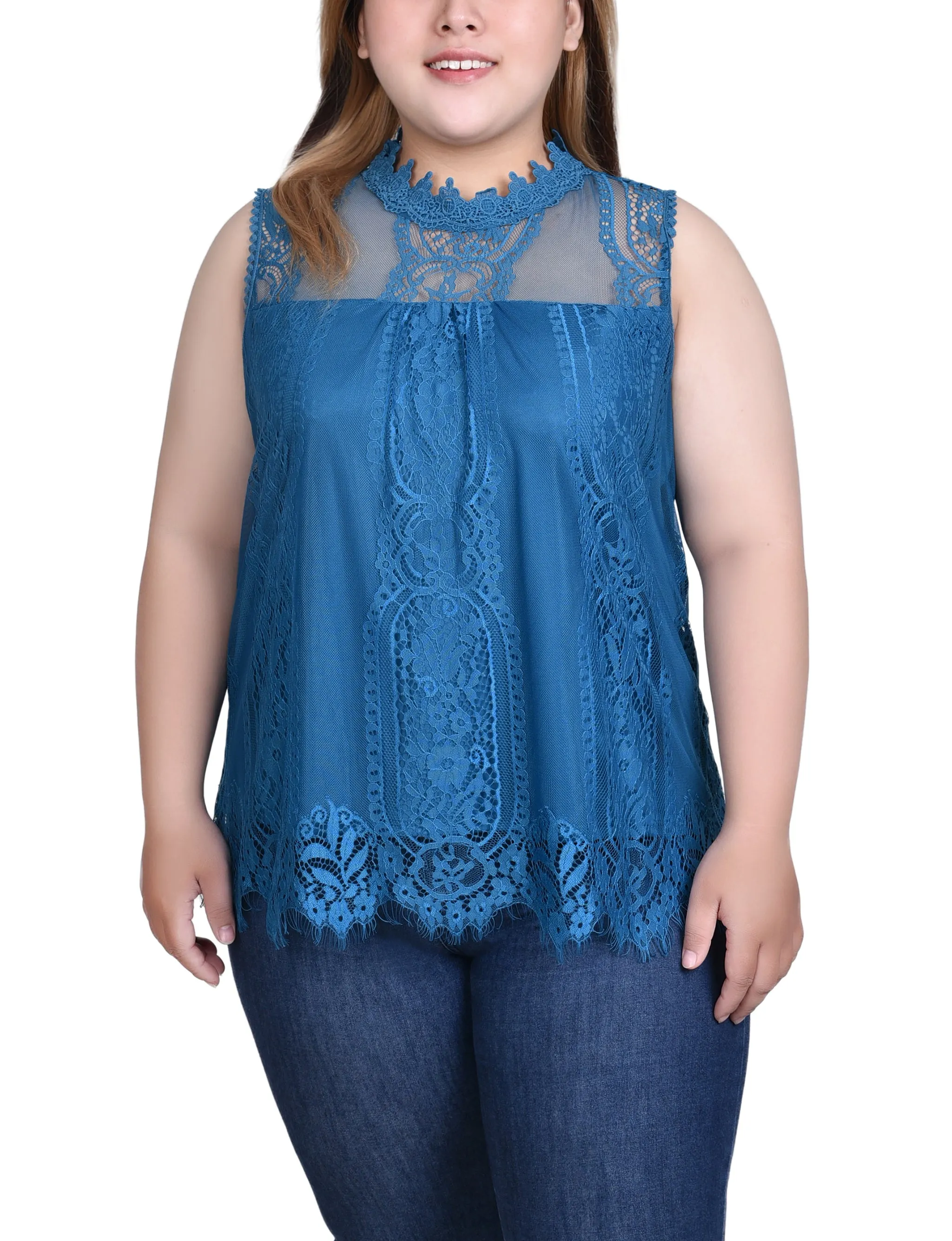 Plus Size Sleeveless Mock Neck Lace Top