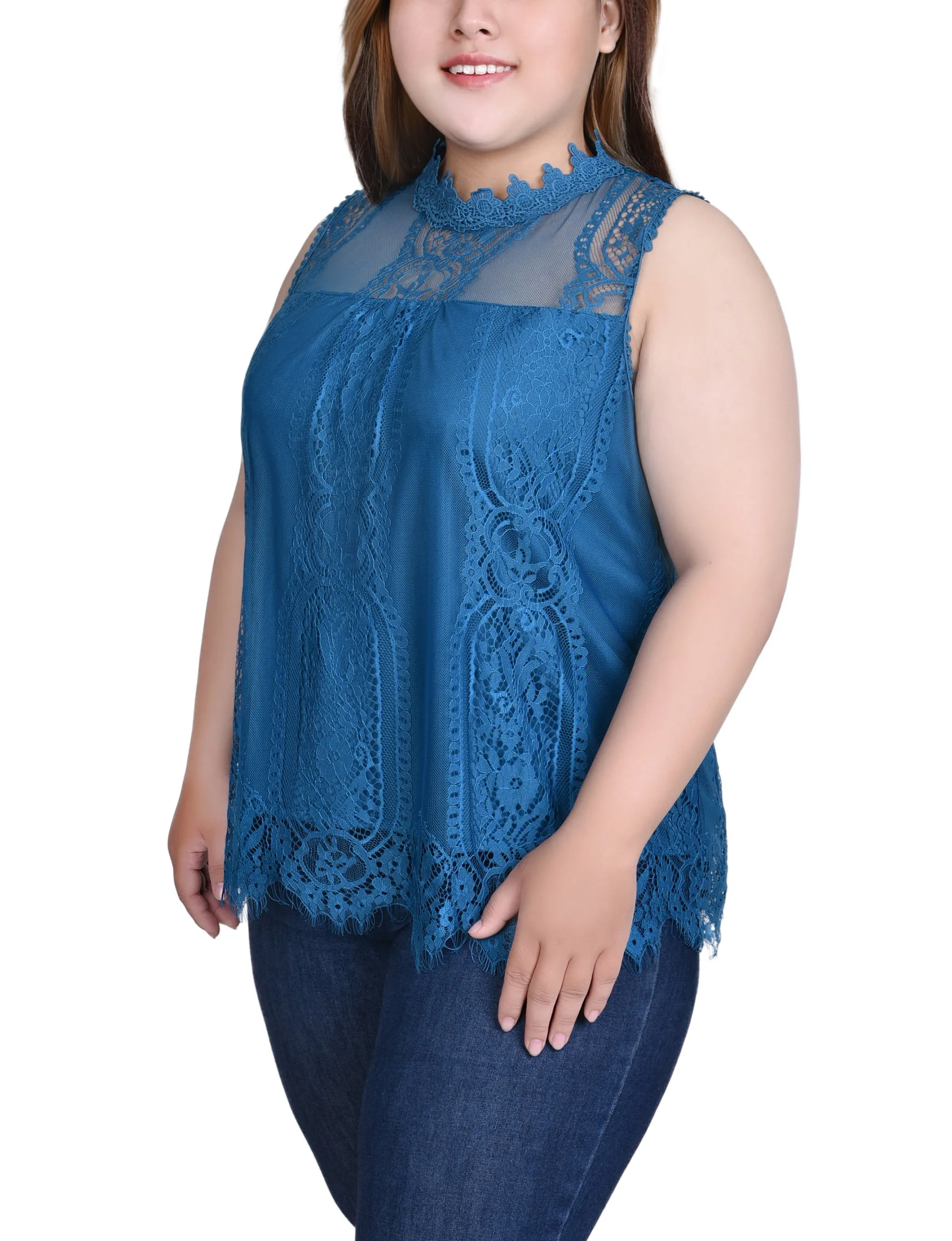 Plus Size Sleeveless Mock Neck Lace Top