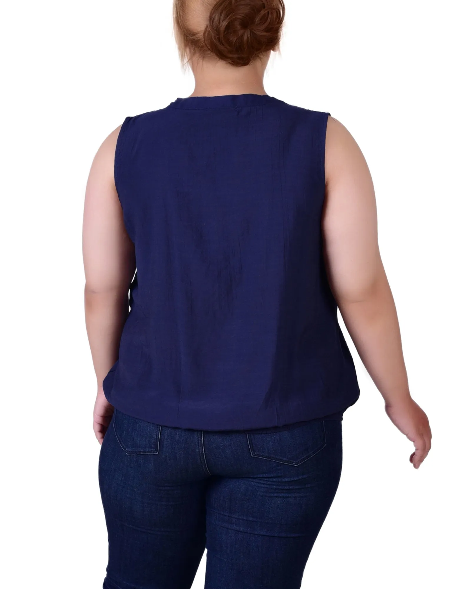 Plus Size Sleeveless Pintuck Tie-Hem Blouse
