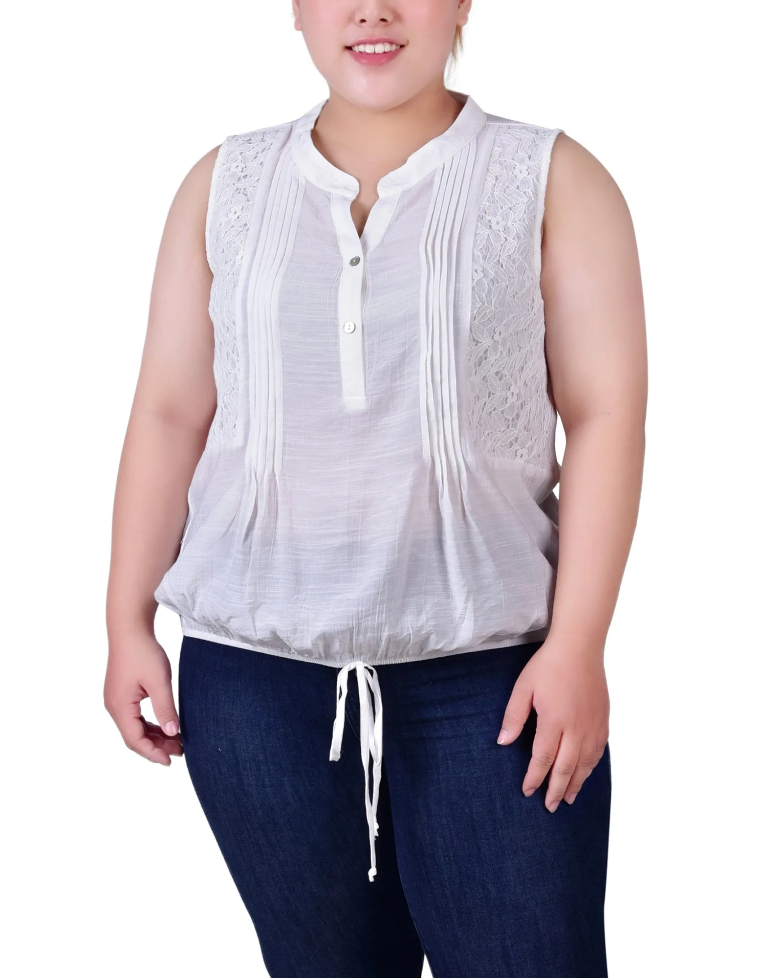Plus Size Sleeveless Pintuck Tie-Hem Blouse