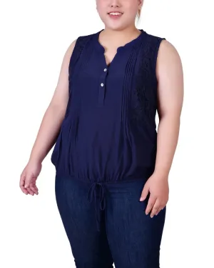 Plus Size Sleeveless Pintuck Tie-Hem Blouse
