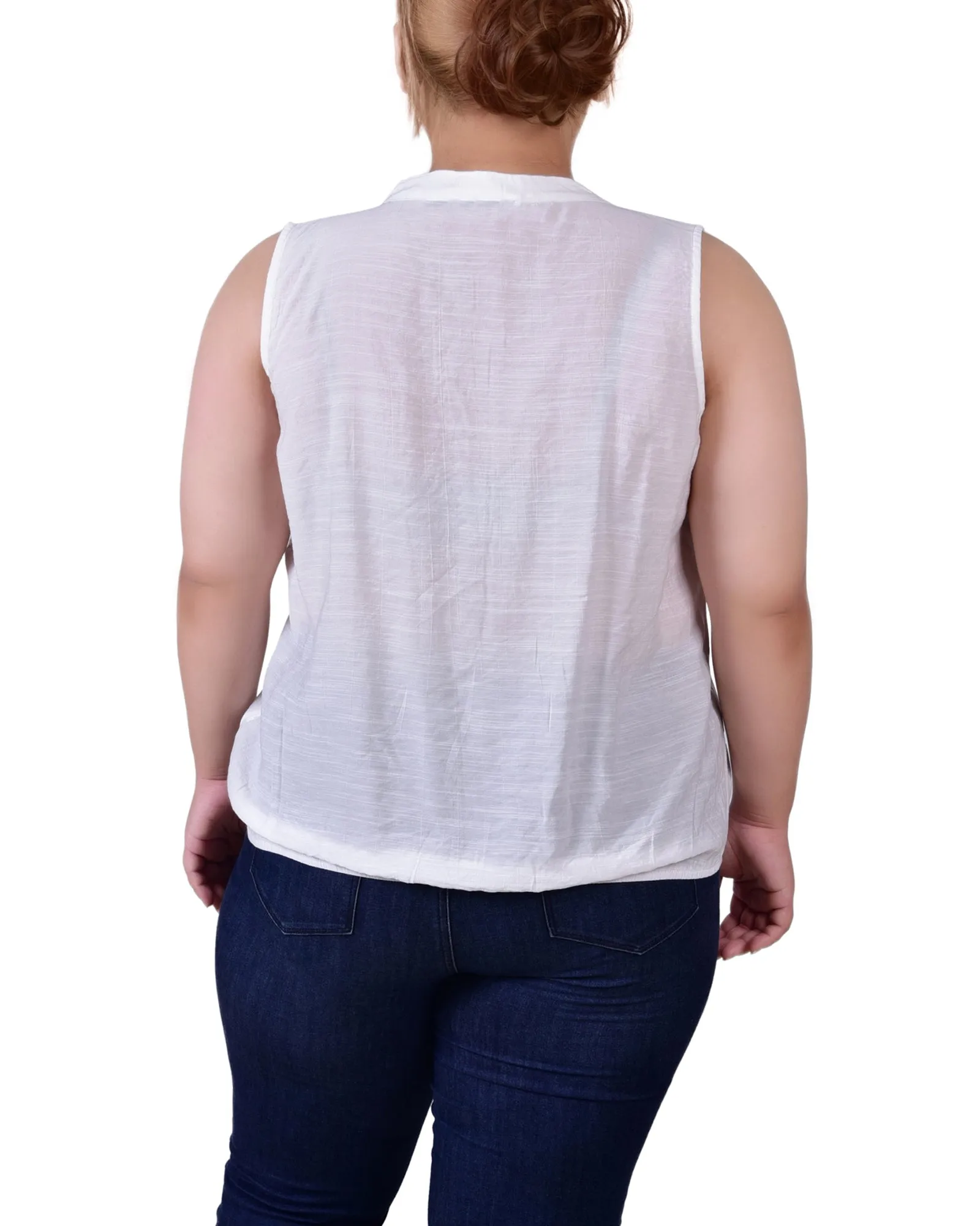 Plus Size Sleeveless Pintuck Tie-Hem Blouse