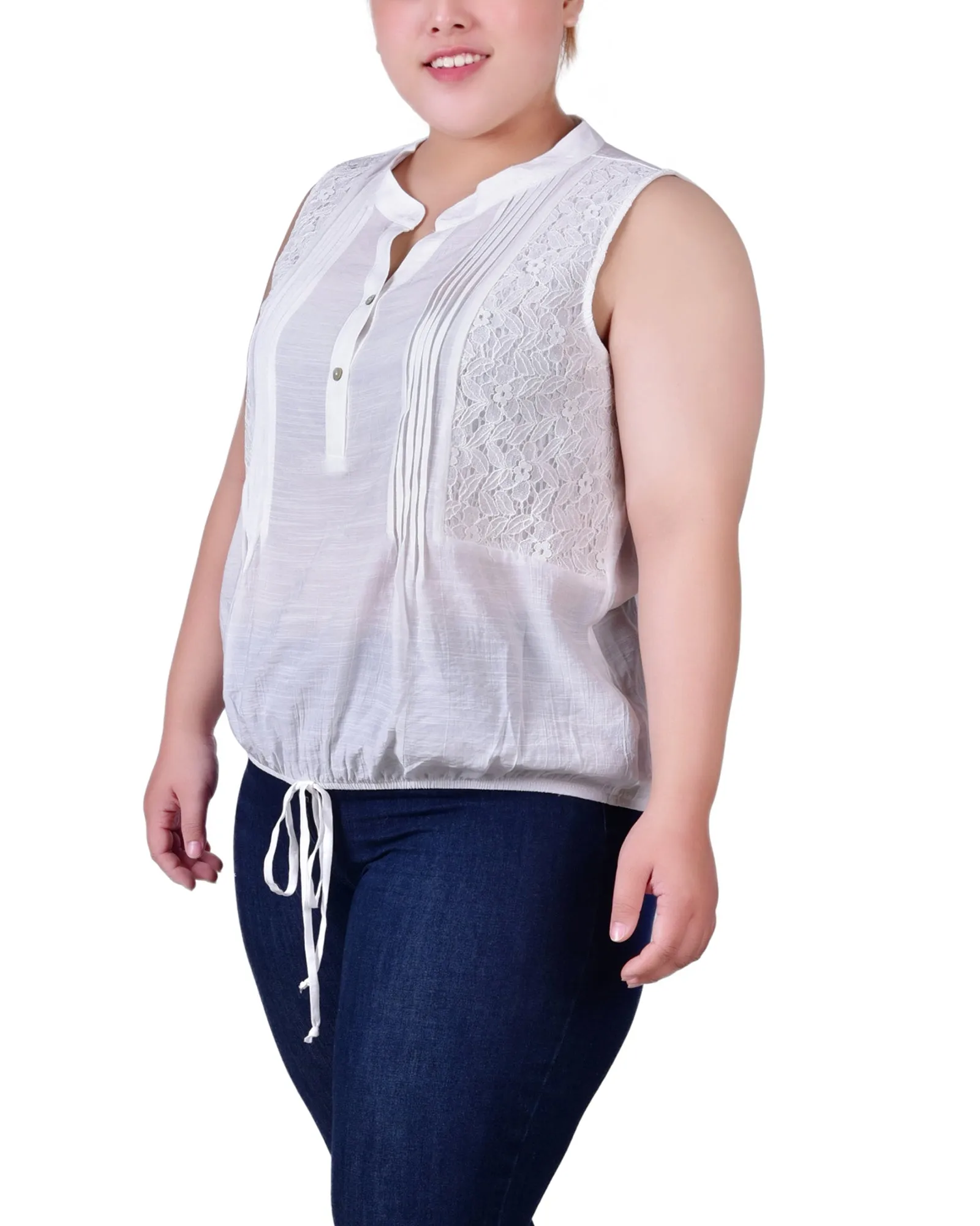 Plus Size Sleeveless Pintuck Tie-Hem Blouse