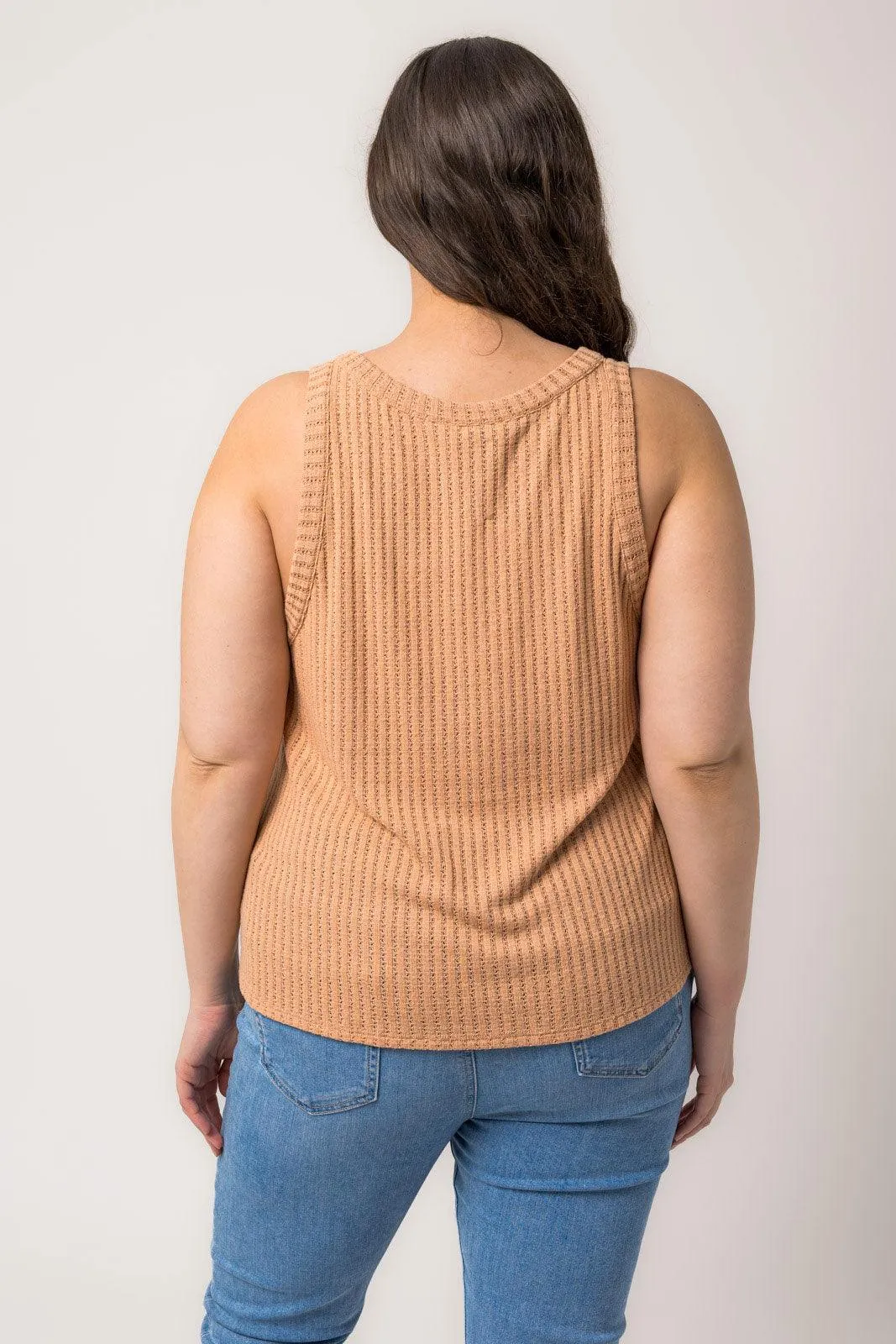 Plus Size Sleeveless V Neck Button Down Knit Top