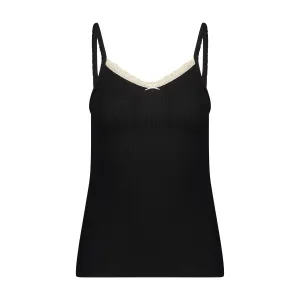 Polkadot BLACK RIB PATTI CAMISOLE w Ecru Cluny Lace