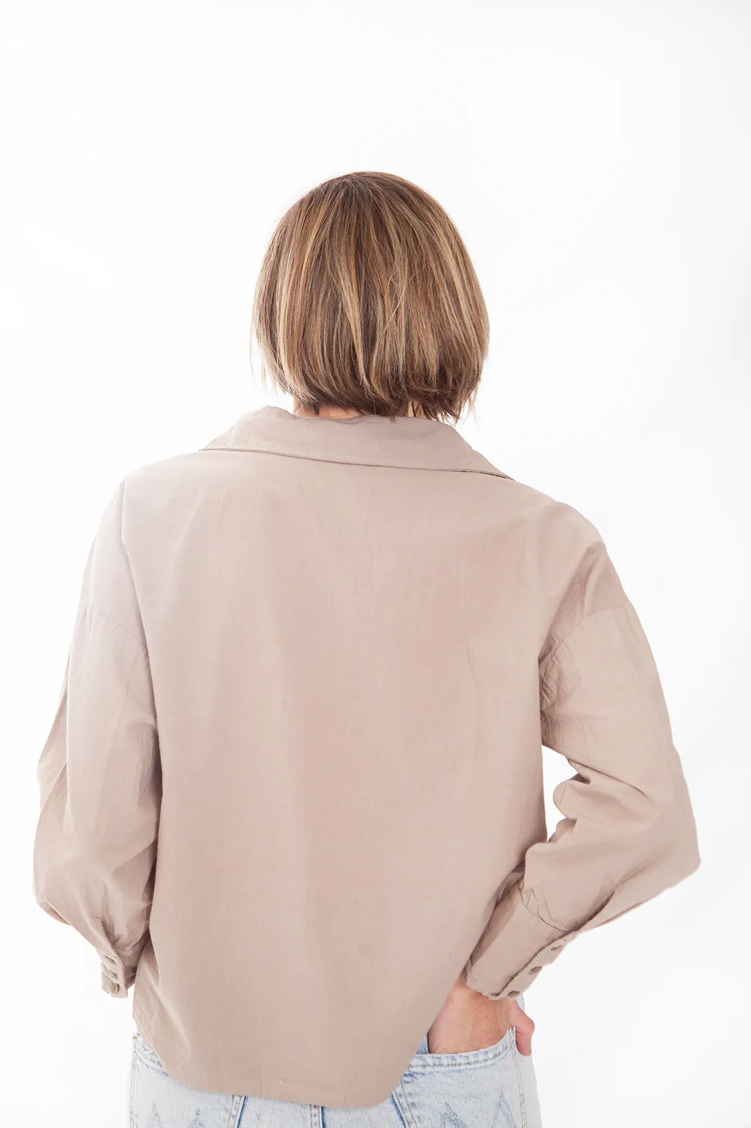 Poplin L/S Front Twist Shirt, Dust