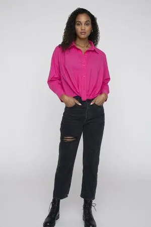Poplin L/S Front Twist Shirt, Ultra Pink
