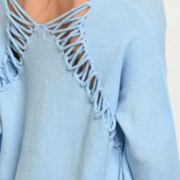 Powder Blue Lace Back Sweater