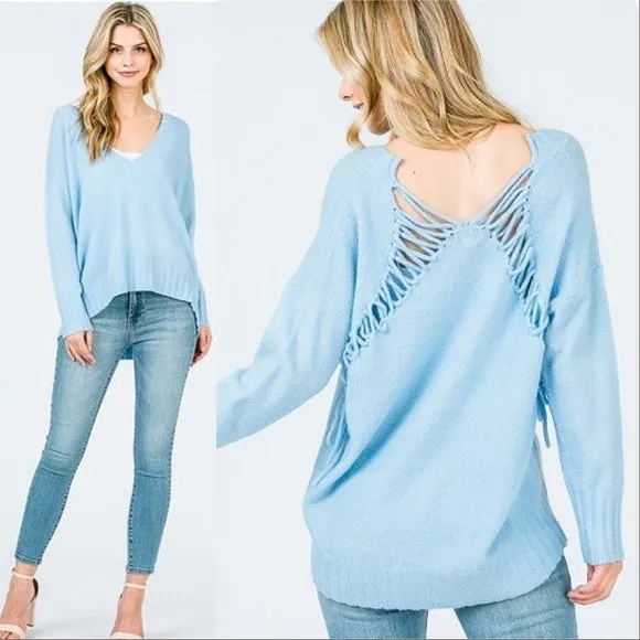 Powder Blue Lace Back Sweater