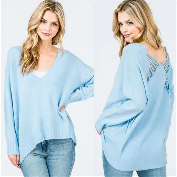 Powder Blue Lace Back Sweater