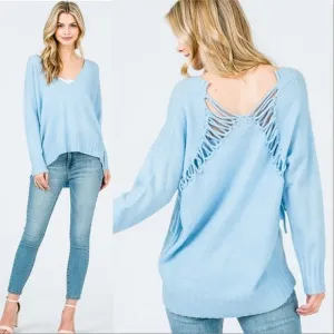 Powder Blue Lace Back Sweater