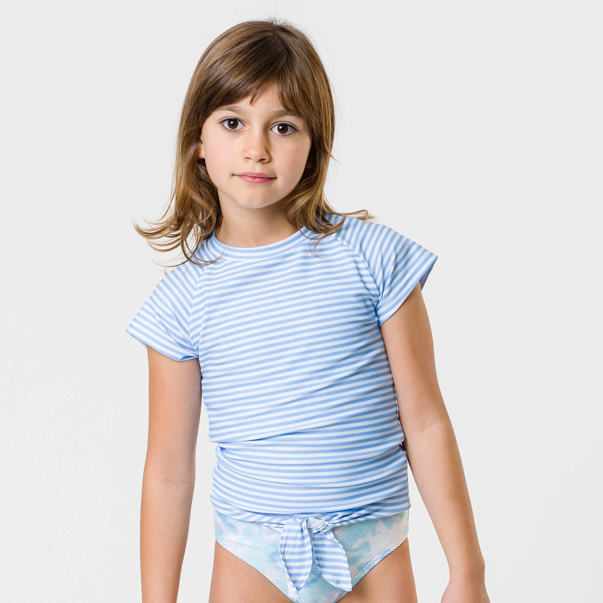 Powder Blue Sustainable Stripe Knot SS Rash Top