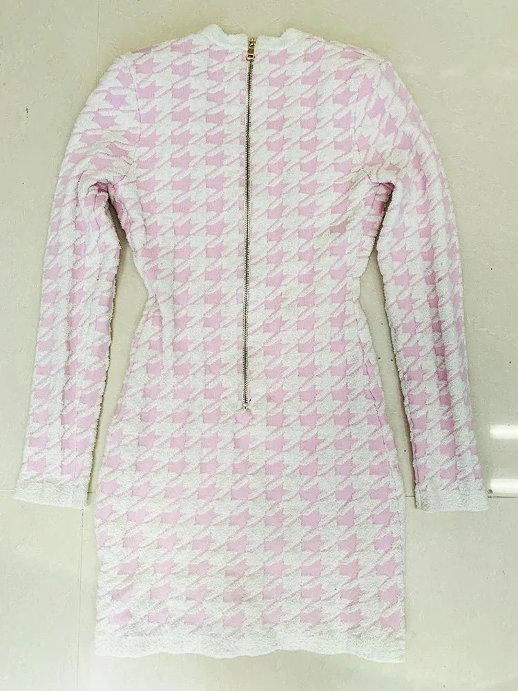 Pre Order:  Houndstooth Long Sleeves Knit Dress