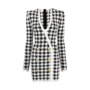 Pre Order:  Houndstooth Long Sleeves Knit Dress