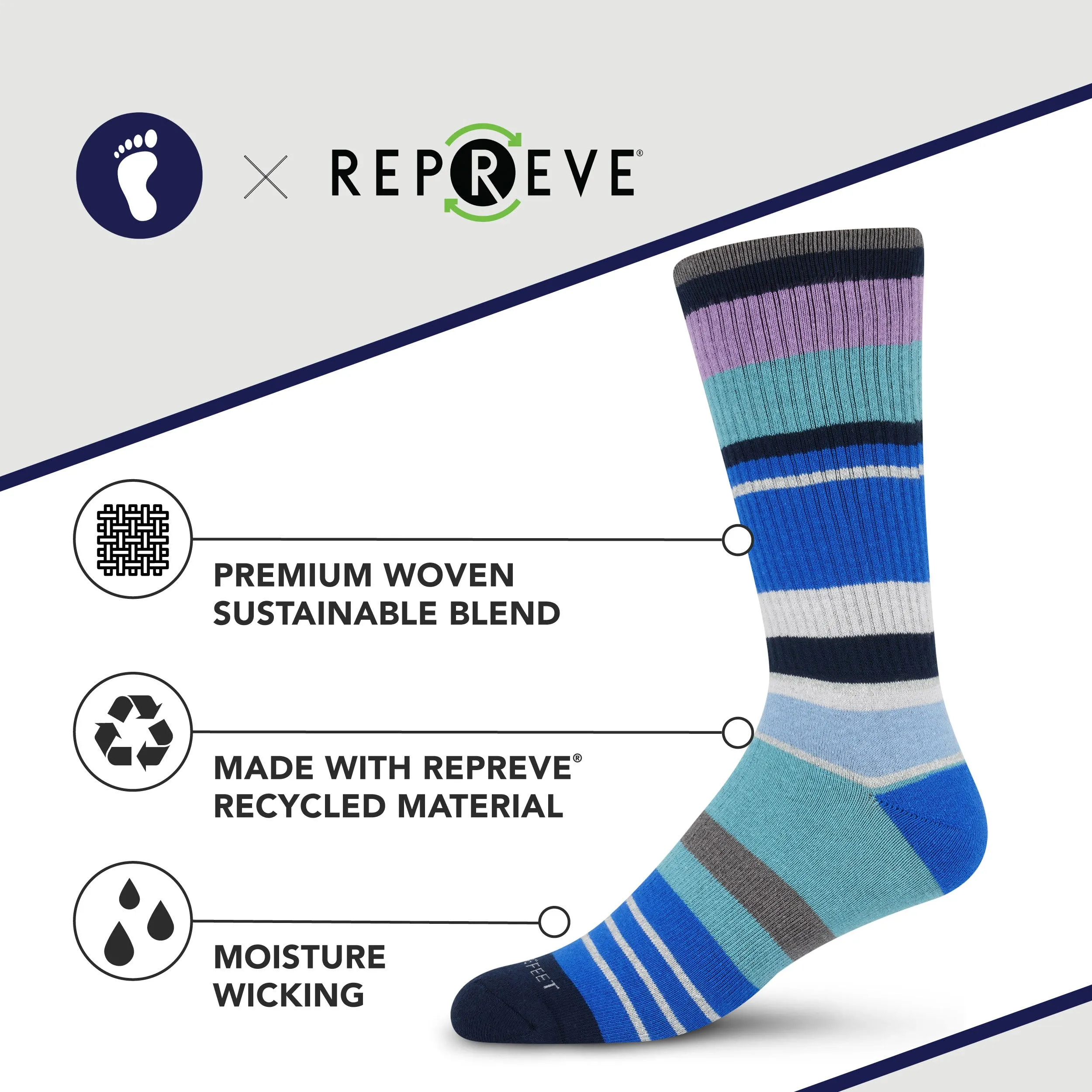 Premium Crew Socks Electric Stripe Blue