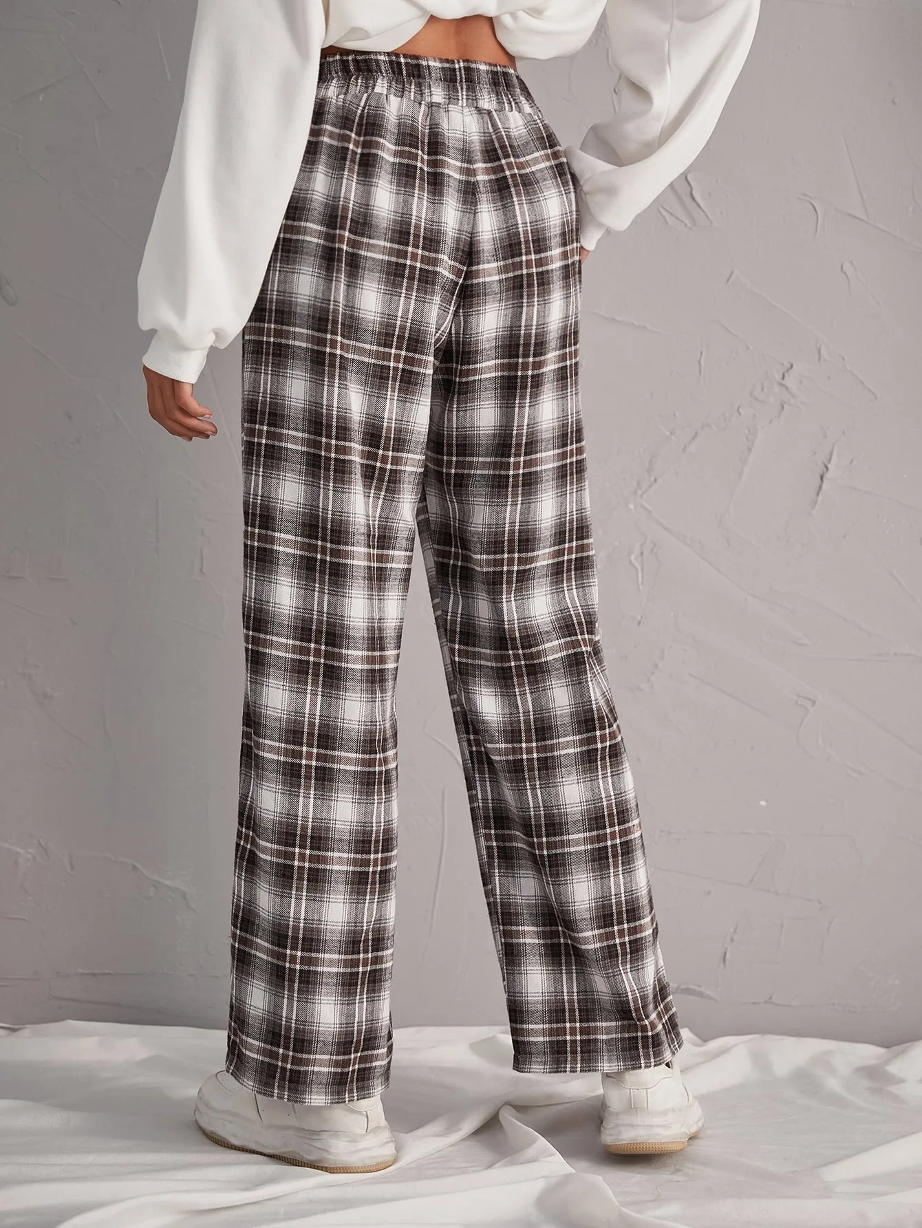 Preppy Tartan Pocket High Waist Long Women Pants