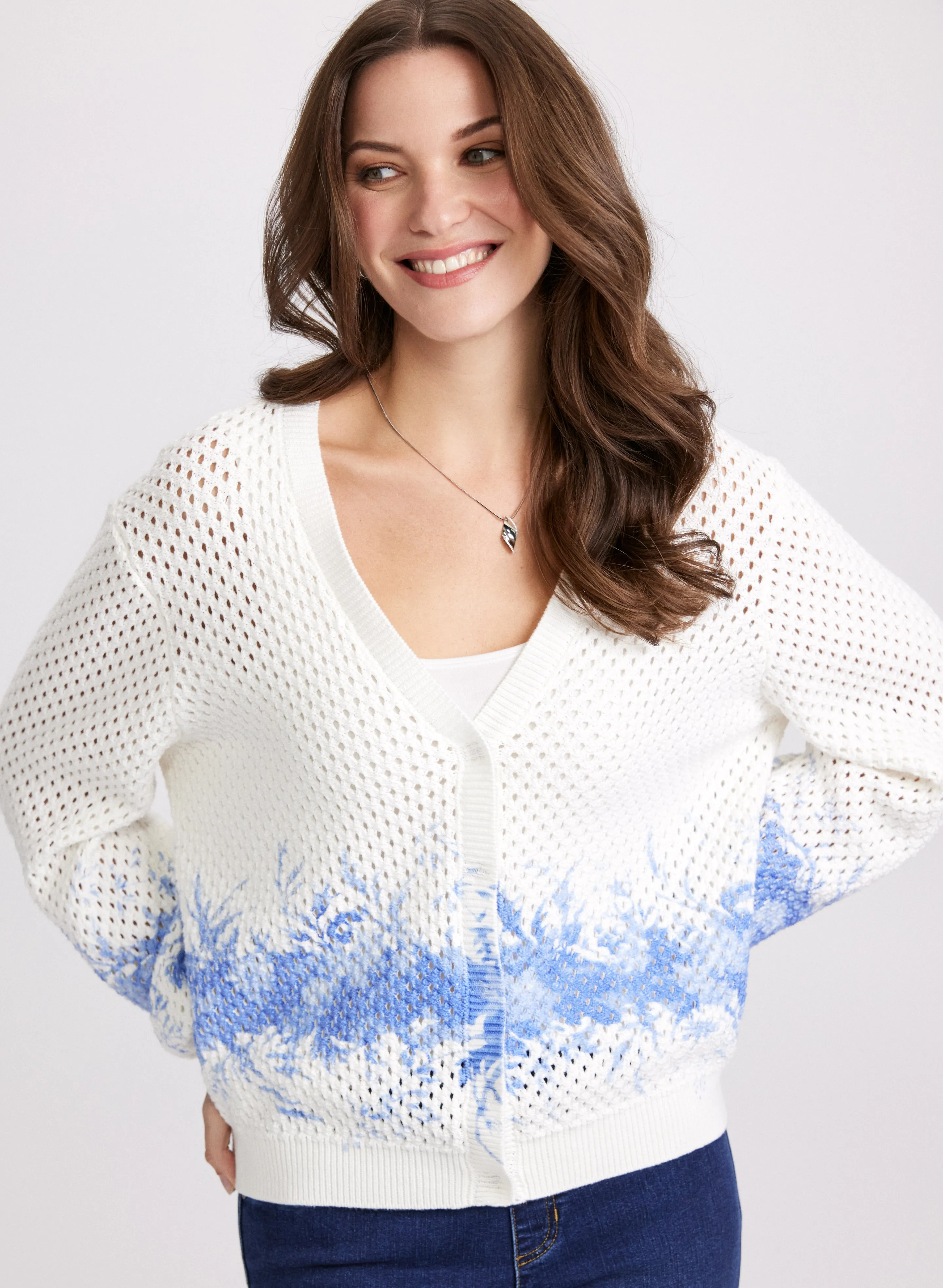 Printed Open Knit Cardigan