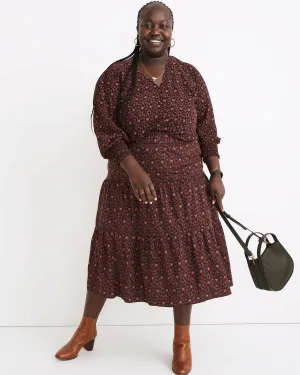 Pull-On Tiered Midi Skirt | Purple