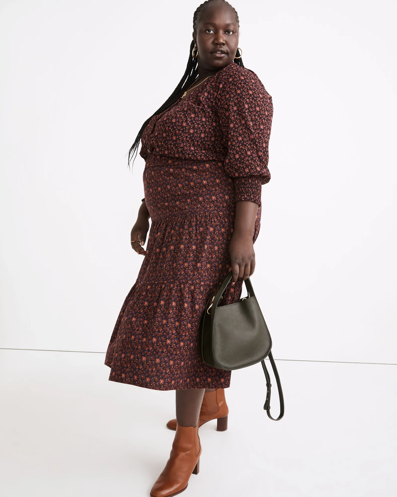 Pull-On Tiered Midi Skirt | Purple