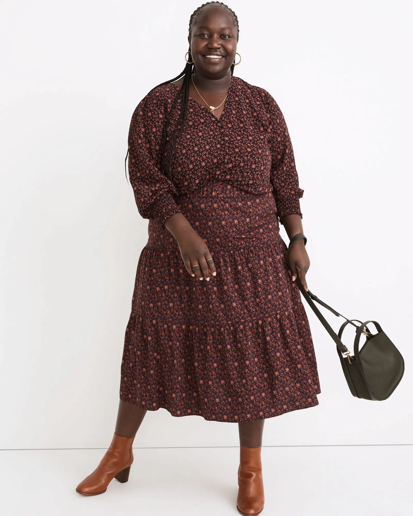 Pull-On Tiered Midi Skirt | Purple