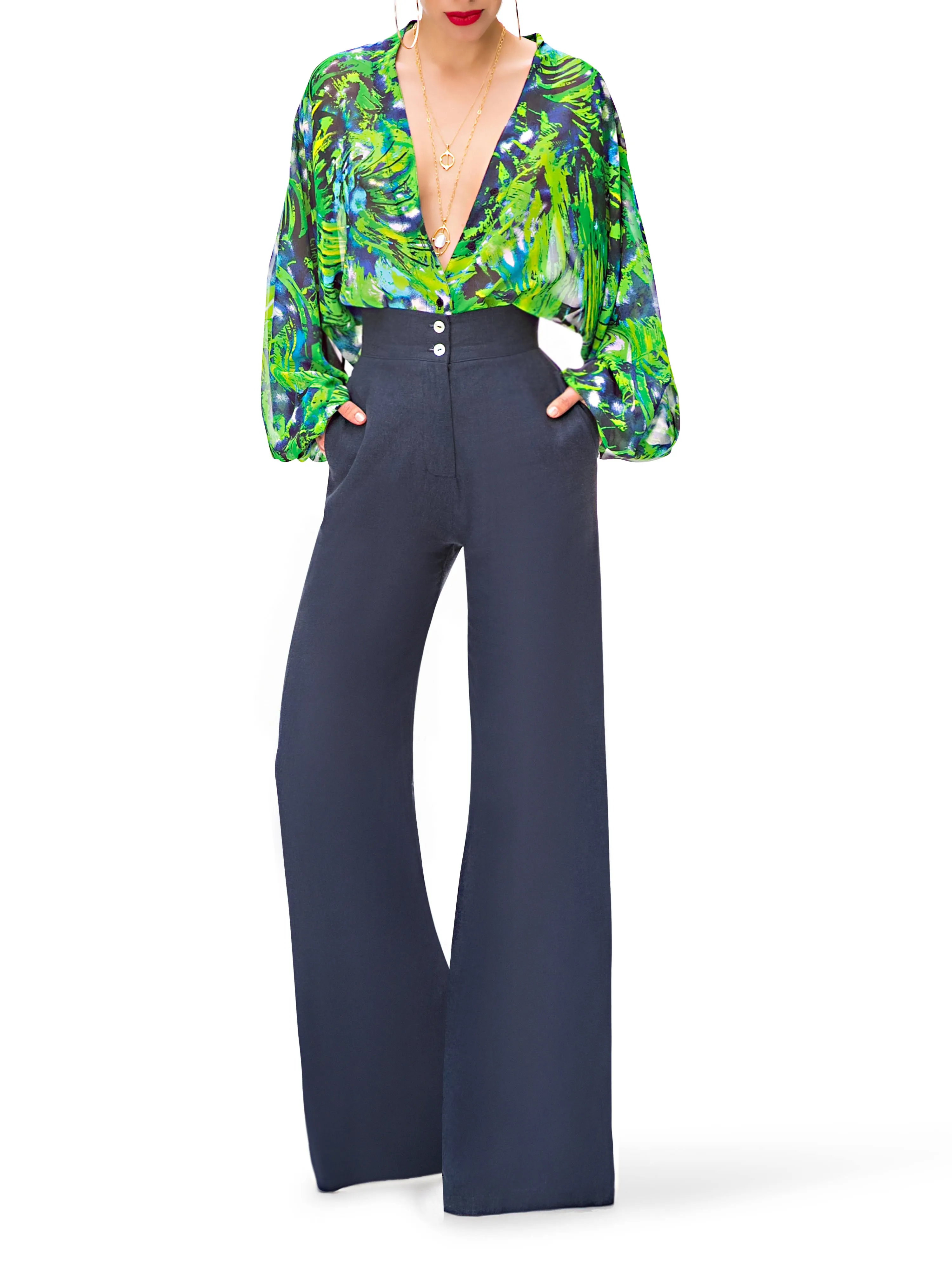 "Lupine" High Waist Linen Pants