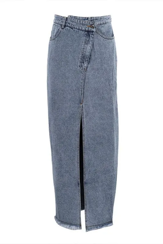 QZ465 Split Denim Long Skirt