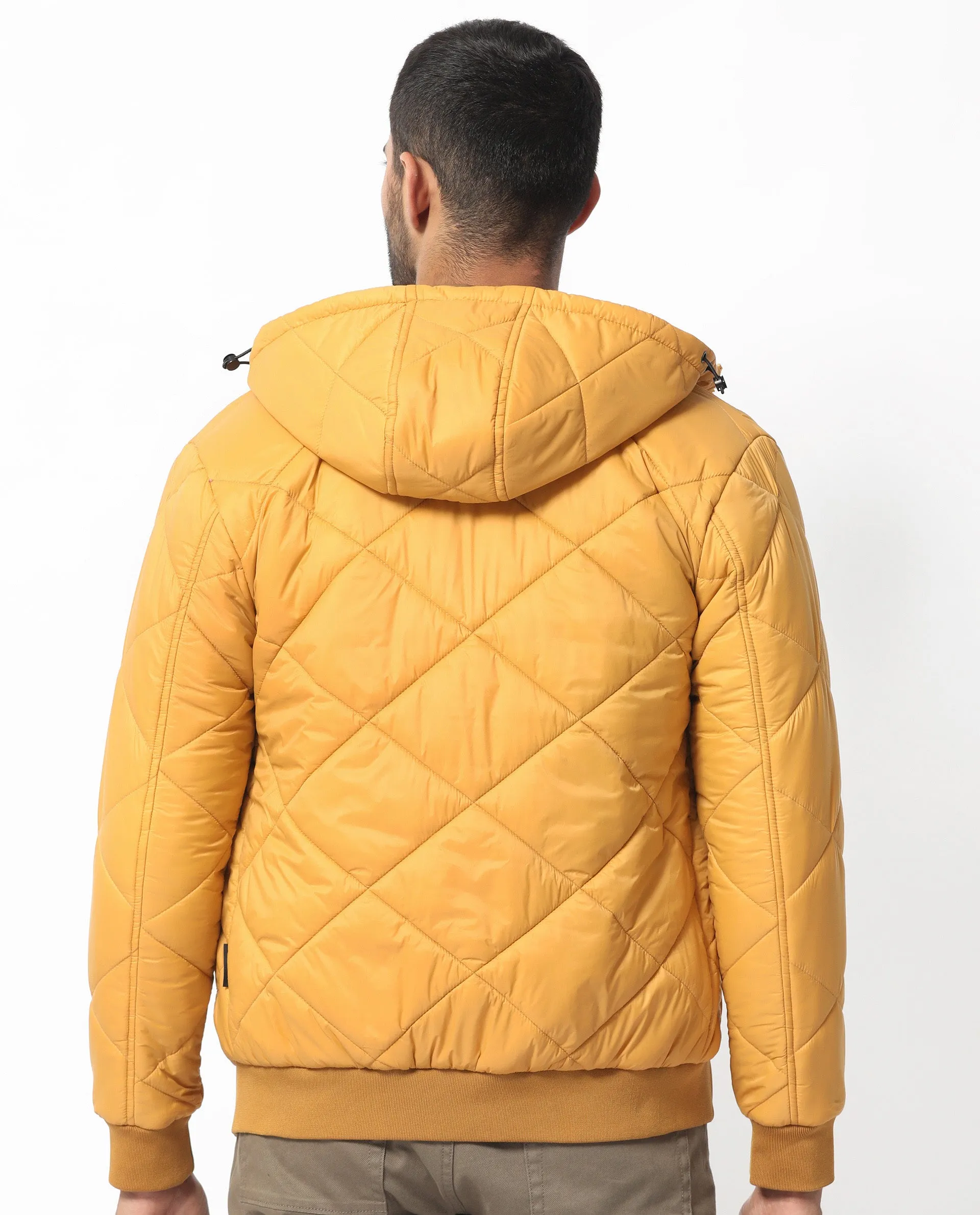 Rare Rabbit Men's Parco Yellow Diamond Quilted Hooded Puffer Jacket